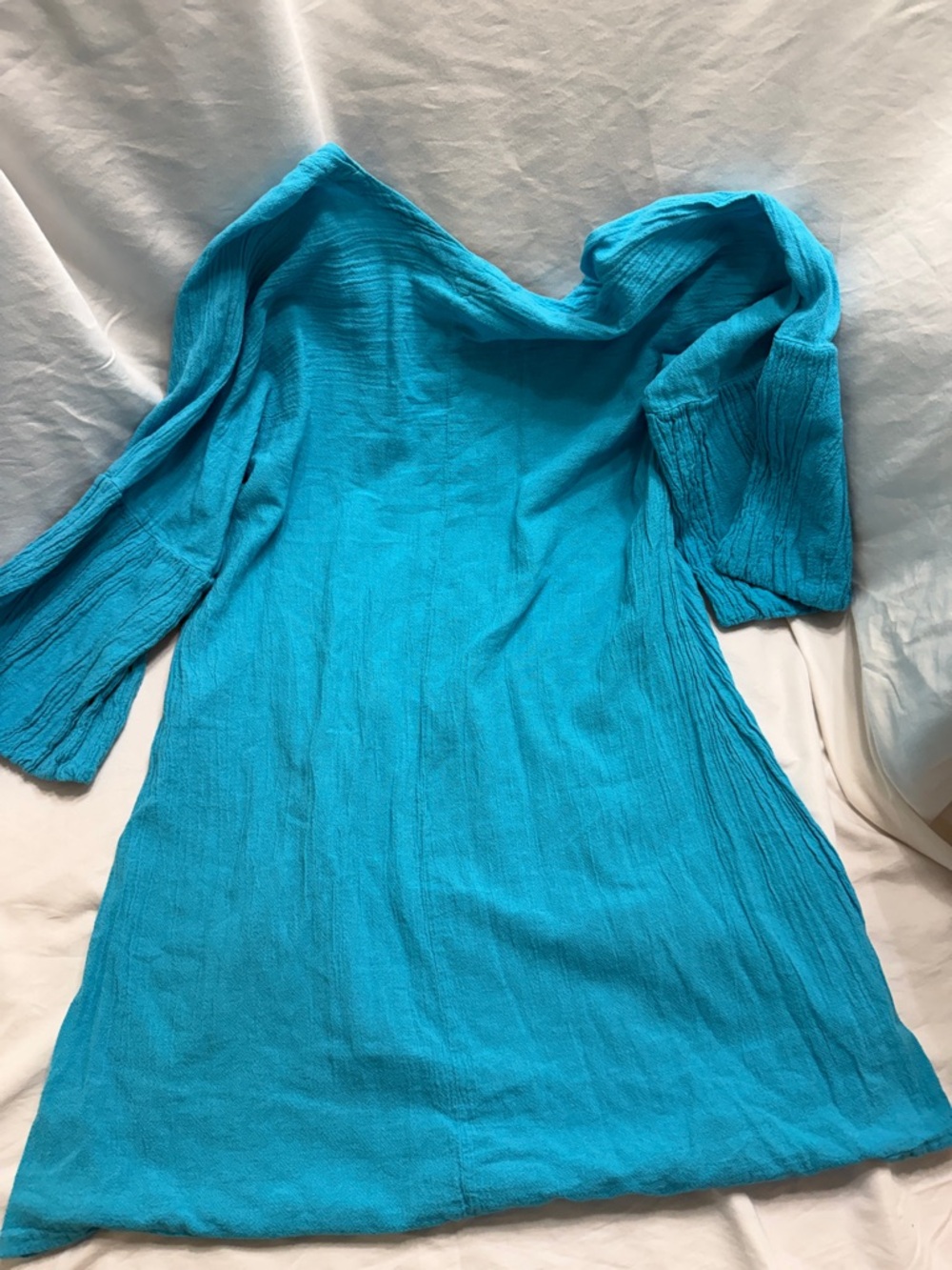 Oh My Gauze! Turquoise Cotton Gauze Tunic Dress Size 2 Boho Flowy - Picture 3 of 4